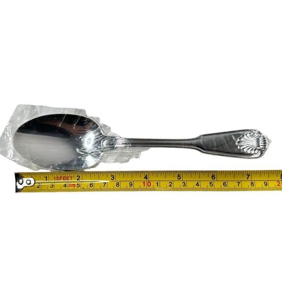 Vtg Olde Chelsea Pattern Silverplated 6 Dinner Spoons + Round Spoon in Plastic - Picture 3 of 15